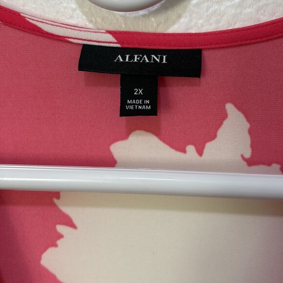 Alfani blouse faux wrap 3/4 sleeve flower print white pink Sz 2X excellent used - Picture 2 of 7